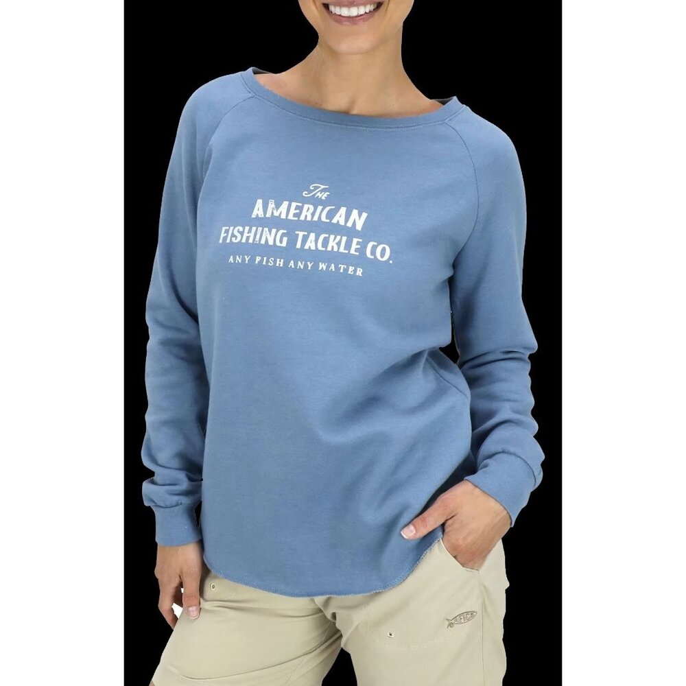 Aftco women's medium blue whiskey crew-neck long sleeve sweatshirt pullover‎